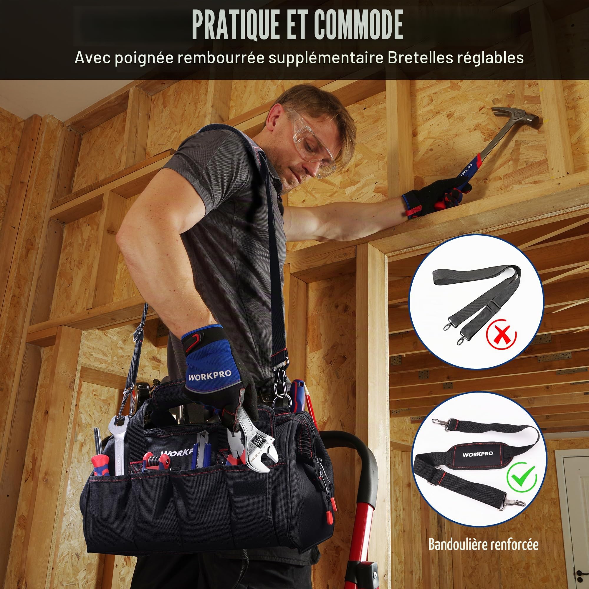 WORKPRO W136006AU - Sac à Outil avec Multi Poches et Grande Capacité Sac Porte-outils 35 cm