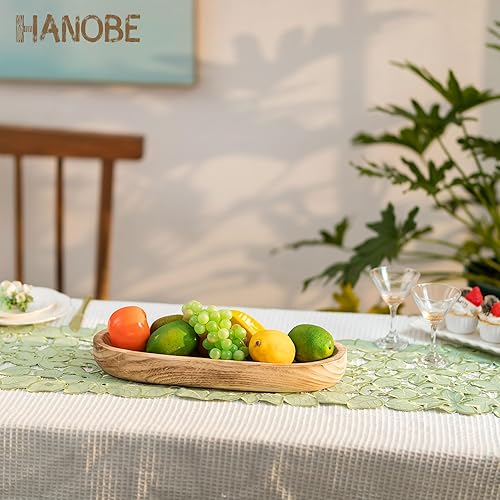 Miniatura 3 de Hanobe Cuenco decorativo de madera para masa cuencos grandes de madera quemada rústica, bandeja de centro de mesa larga para cocina, sala de estar,