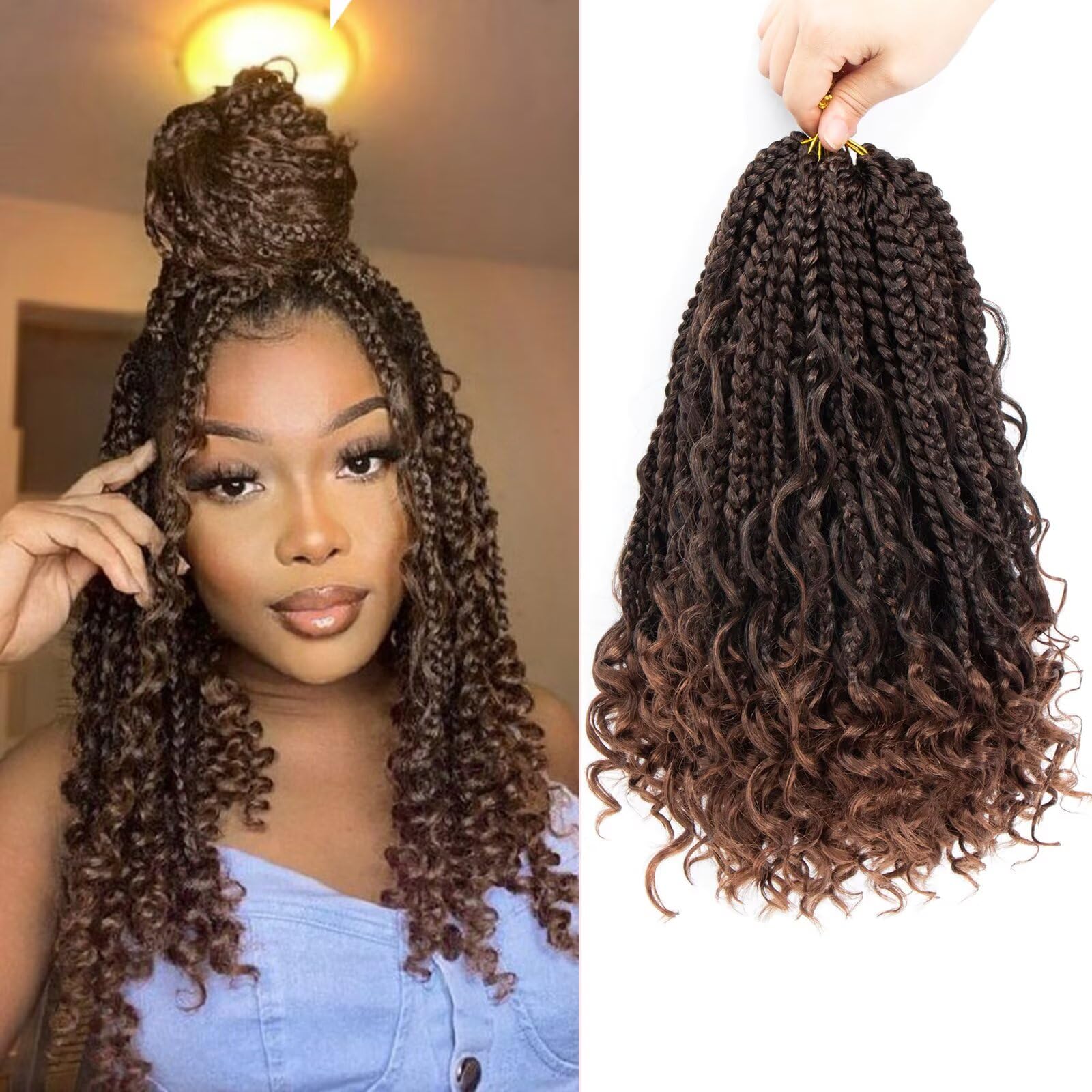 Goddess Box Braids Crochet Hair 8 Packs Crochet Box Braids with Curly End 14 Inch Protective Hairstyle Pre Looped Synthetic Crochet Hair for Black