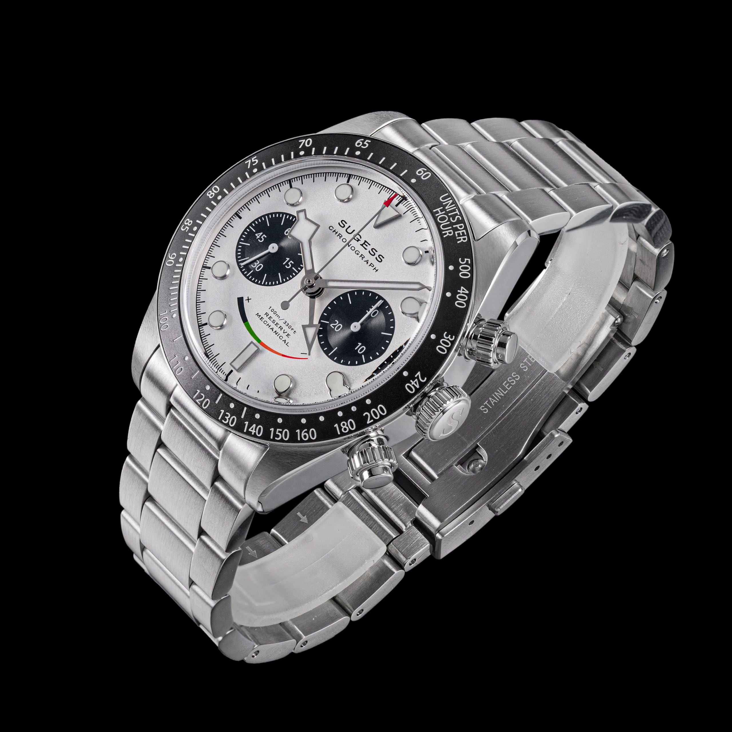 Sugess BB Chrono Smile Panda Dome Saphir Kristallglas 100m Mechanische Herrenuhr S475.W