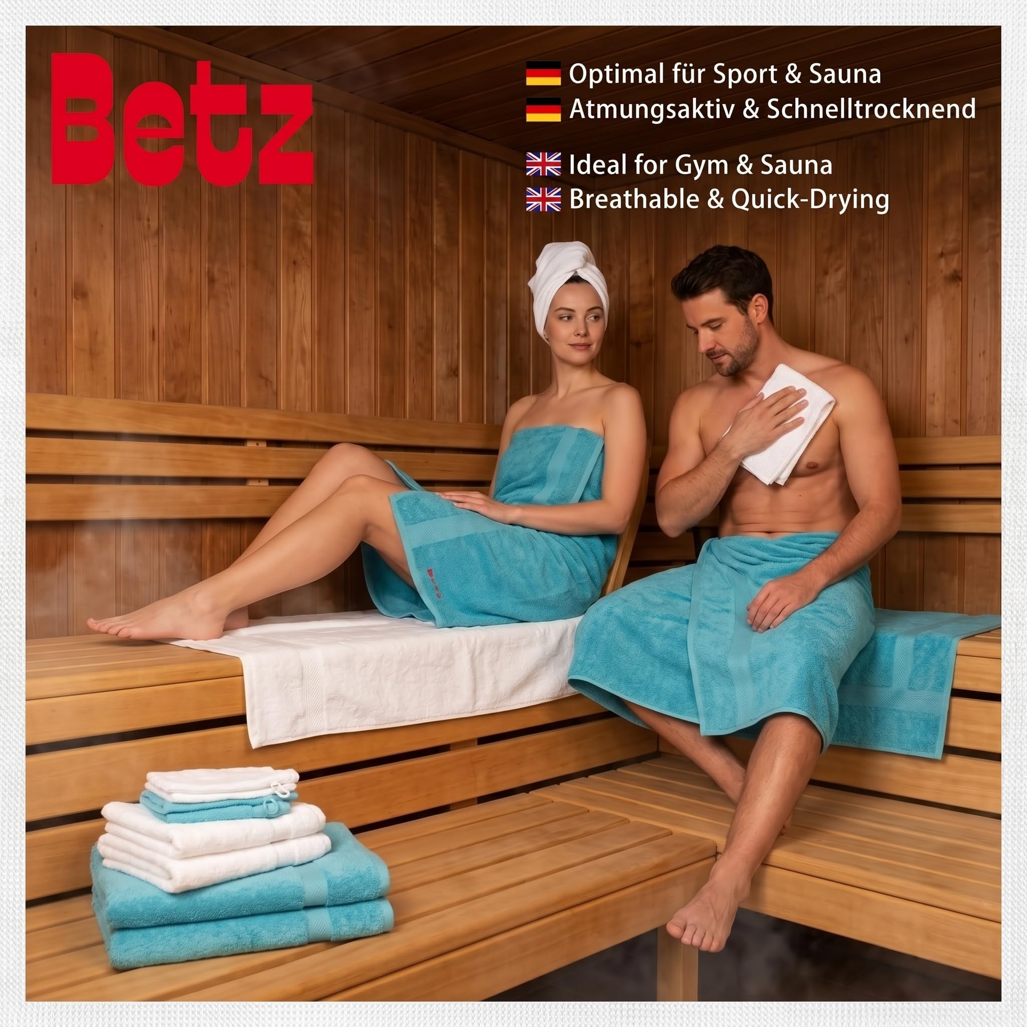 Betz 12-częściowy zestaw ręczników premium 100% bawełna 2 ręczniki kąpielowe 4 ręczniki do rąk 2 ręczniki dla gości 2 ręczniki do rąk 2 rękawice do mycia kolor biały/ocean