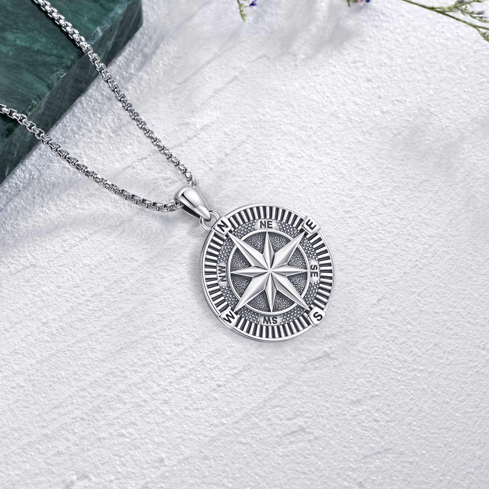 Eusense Brújula Collar 925 Plata de Ley Brújula Colgante Cadena Graduación Regalo Joyería para Hombre Mujer Día de la madre