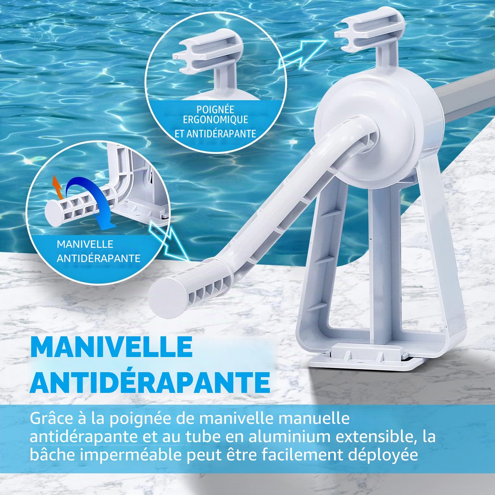 UISEBRT Enrouleur de piscine Systèmes d'enroulement 1,05m - 6,15m pour les bâches de piscine, dispositif d'enroulement pour les enrouleurs de bâches de piscine avec bandes de fixation, système