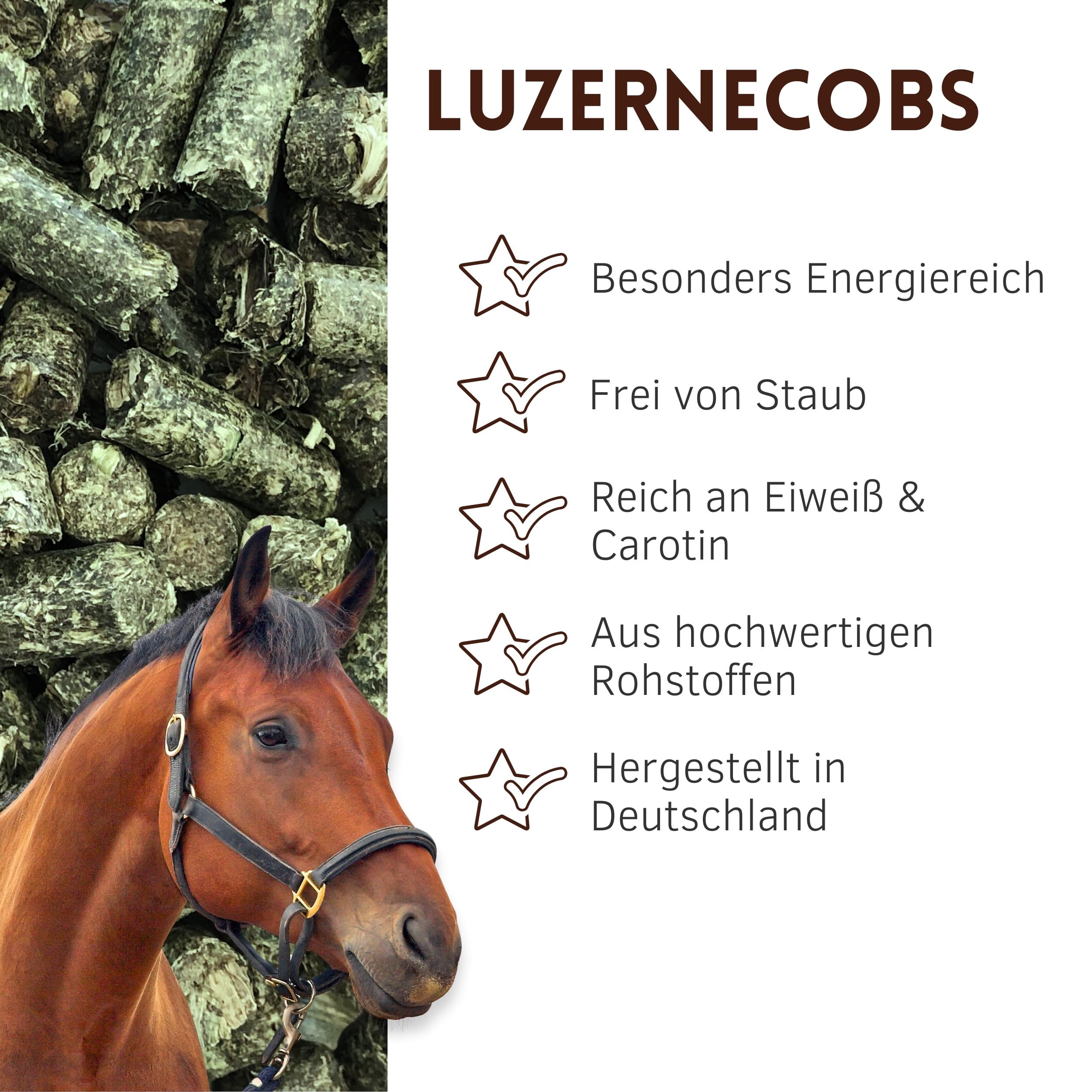 Supravit Luzernecobs 20kg - energiereiches Pferdefutter I Luzernepellets mit hohem Anteil an Carotin I liefert wichtige Mineralien für alle Pferde