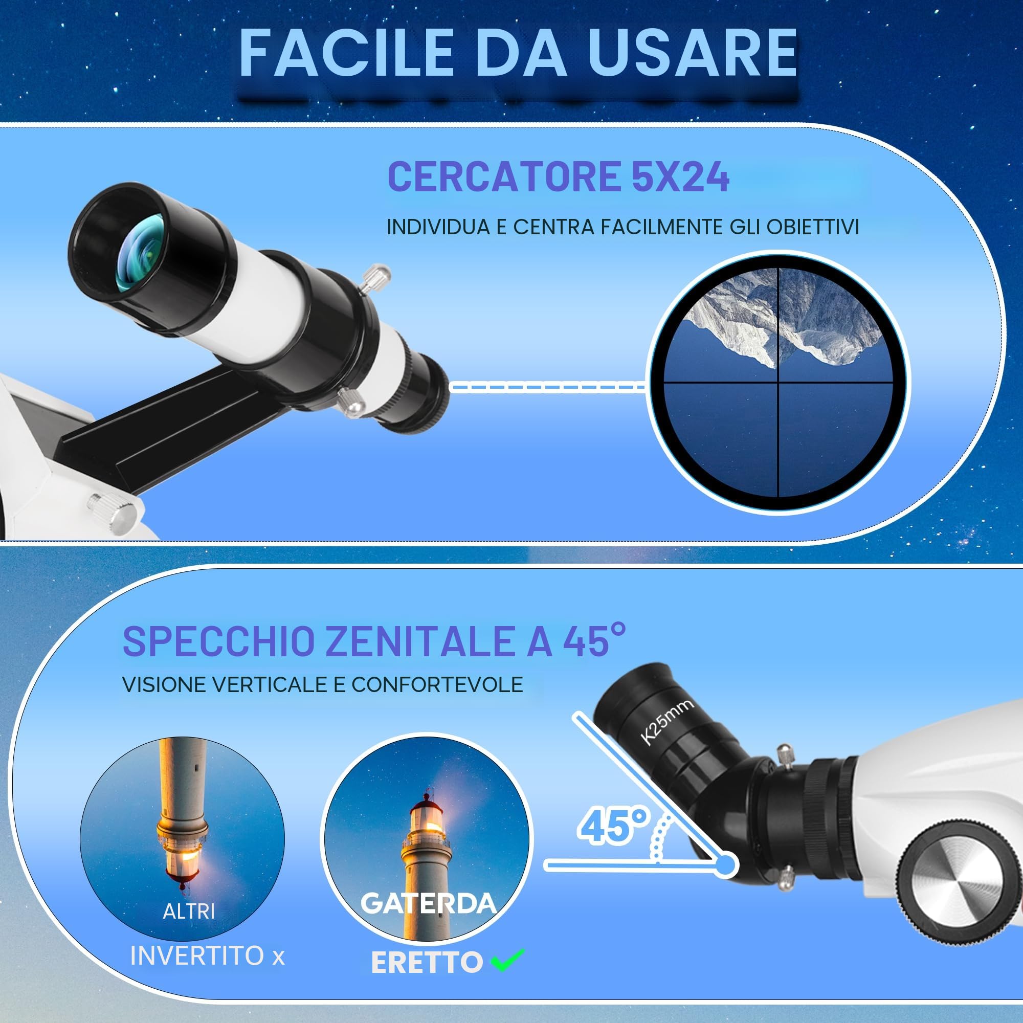 Telescopio Astronomico, 90 mm Apertura 900mm Rifrattore Telescopio Astronomico Professionale per Adulti e Principianti - con Borsa, Treppiede, Adattatore per Telefono