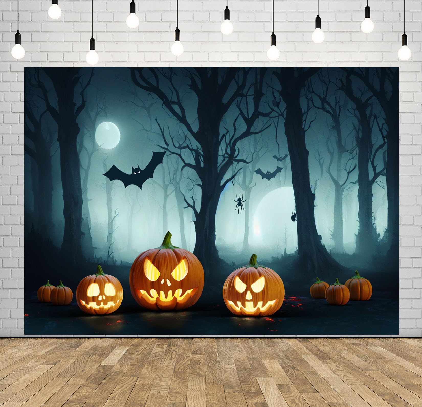 12x10FT (3.6x3m) Zucche Luminose Nel Bosco Notturno Sfondo Fotografico