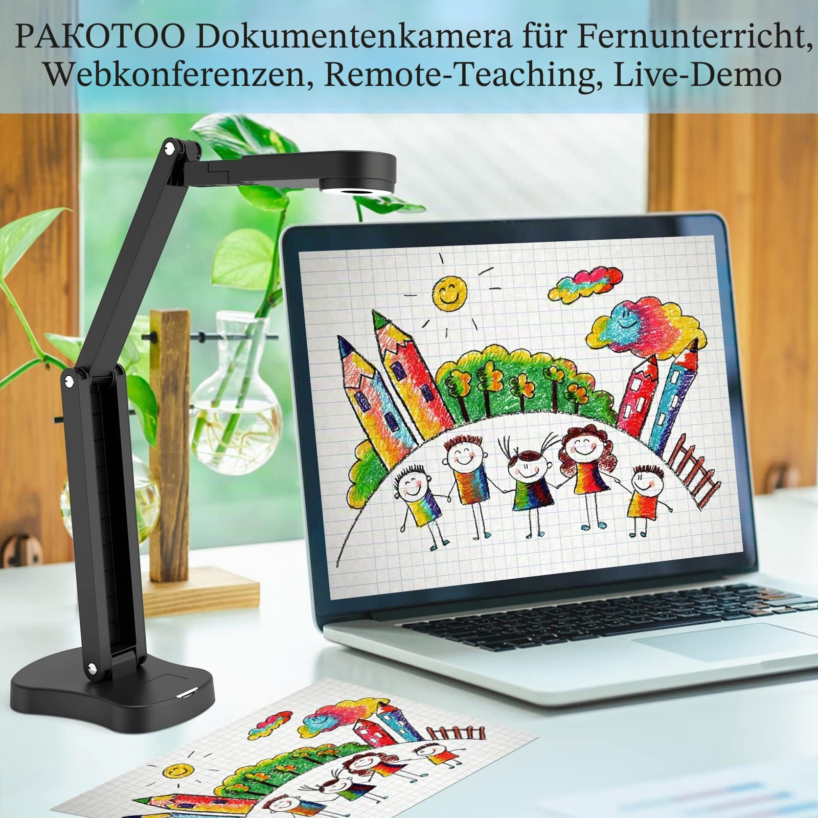 2448P USB Visualisierer, Dokumentenkamera für Unterricht und Klassenzimmer mit LED-Licht, links und rechts invertiert, Up und Down Invert, AF, Dual Mic, Fold für Mac, Windows, Chromebook,
