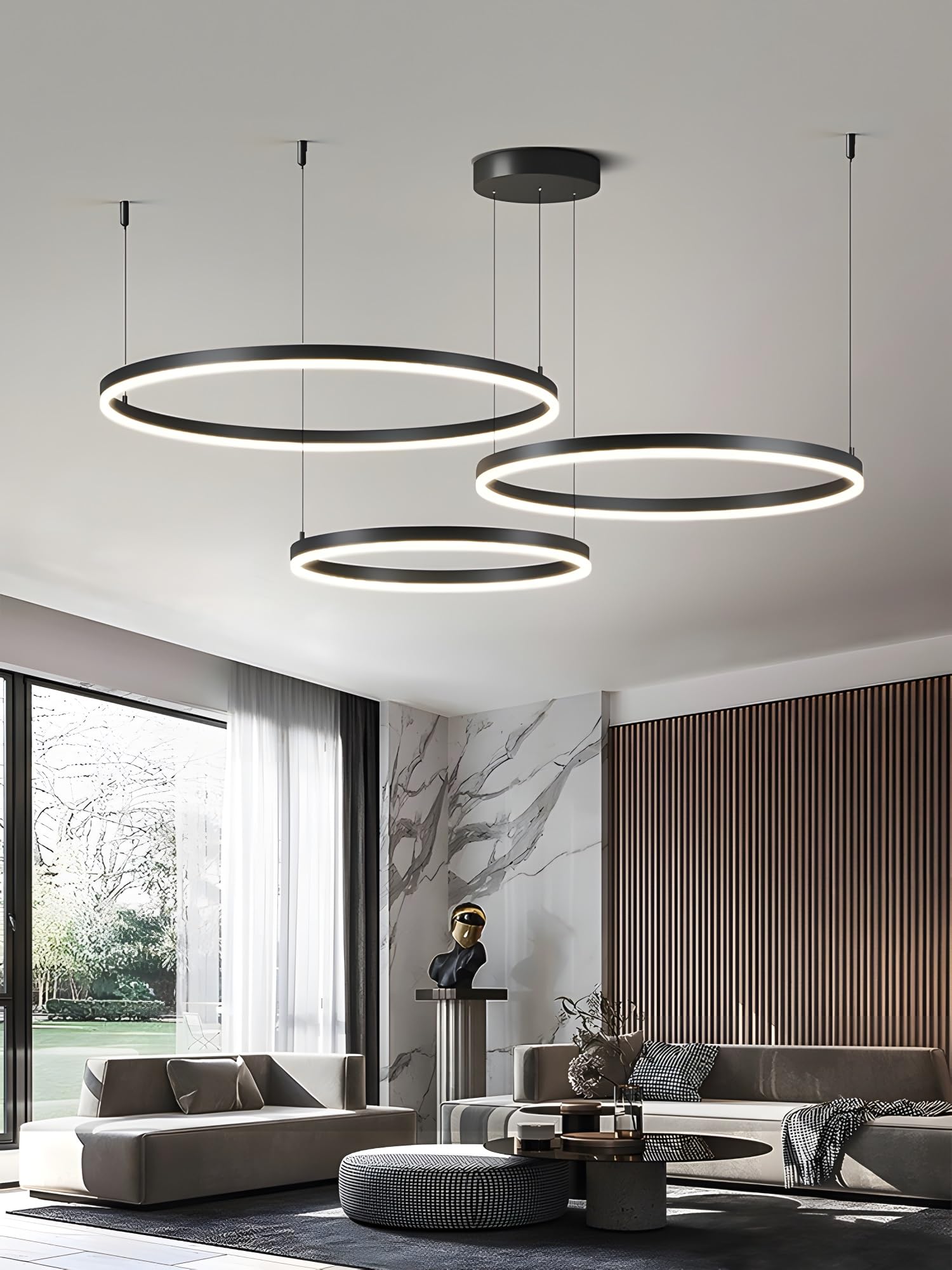 LED Pendelleuchte Dimmbar, Wohnzimmerlamp, Moderne Ring-Hängeleuchte 3000K-6000K, Pendellampe LED Leuchtring Wohnzimmer Esszimmer Hängelampe, Aluminium Kronleuchter Mit Fernbedienung (Color : N