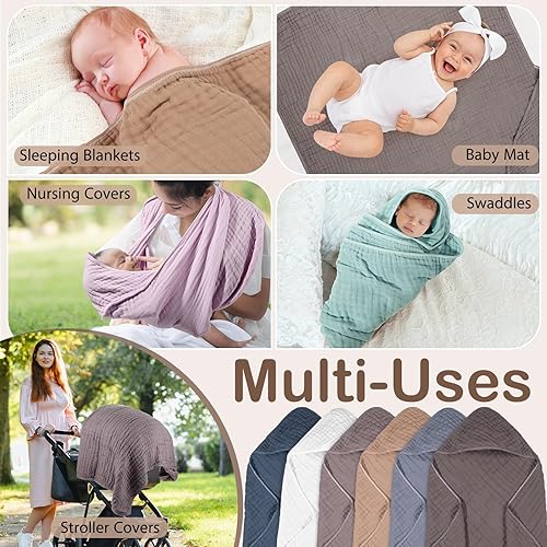 Miniatura 5 de Peryiter 6 toallas de muselina con capucha para bebé, 32 x 32 pulgadas, toalla de baño de algodón para recién nacidos, mantas absorbentes unisex