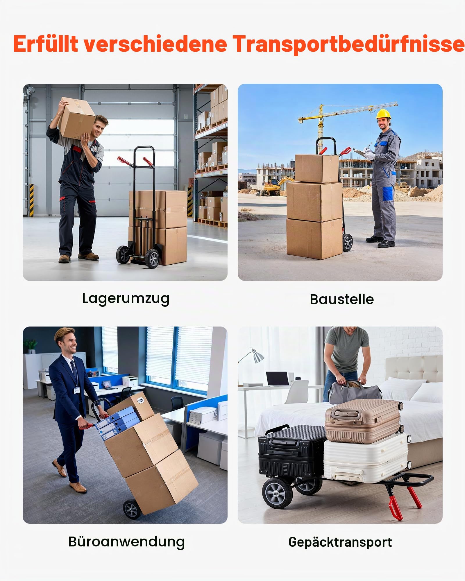 VEVOR Sackkarre, 272 kg Tragkraft, Transportkarre 480x460x1200mm, tragbarer Rollwagen mit Zurrgurt, Transportroller, Stapelkarre, Transportwagen für Hause, Büro, Lager, Supermarkt