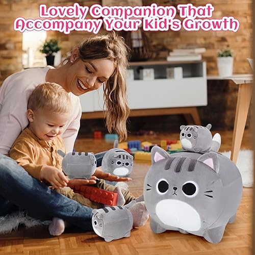 Miniatura 10 de Peluche de gato blanco, 5 piezas de familia de animales de peluche, gato blanco de 16 pulgadas, mamá y gato blanco con 4 gatitos bebés para niños,