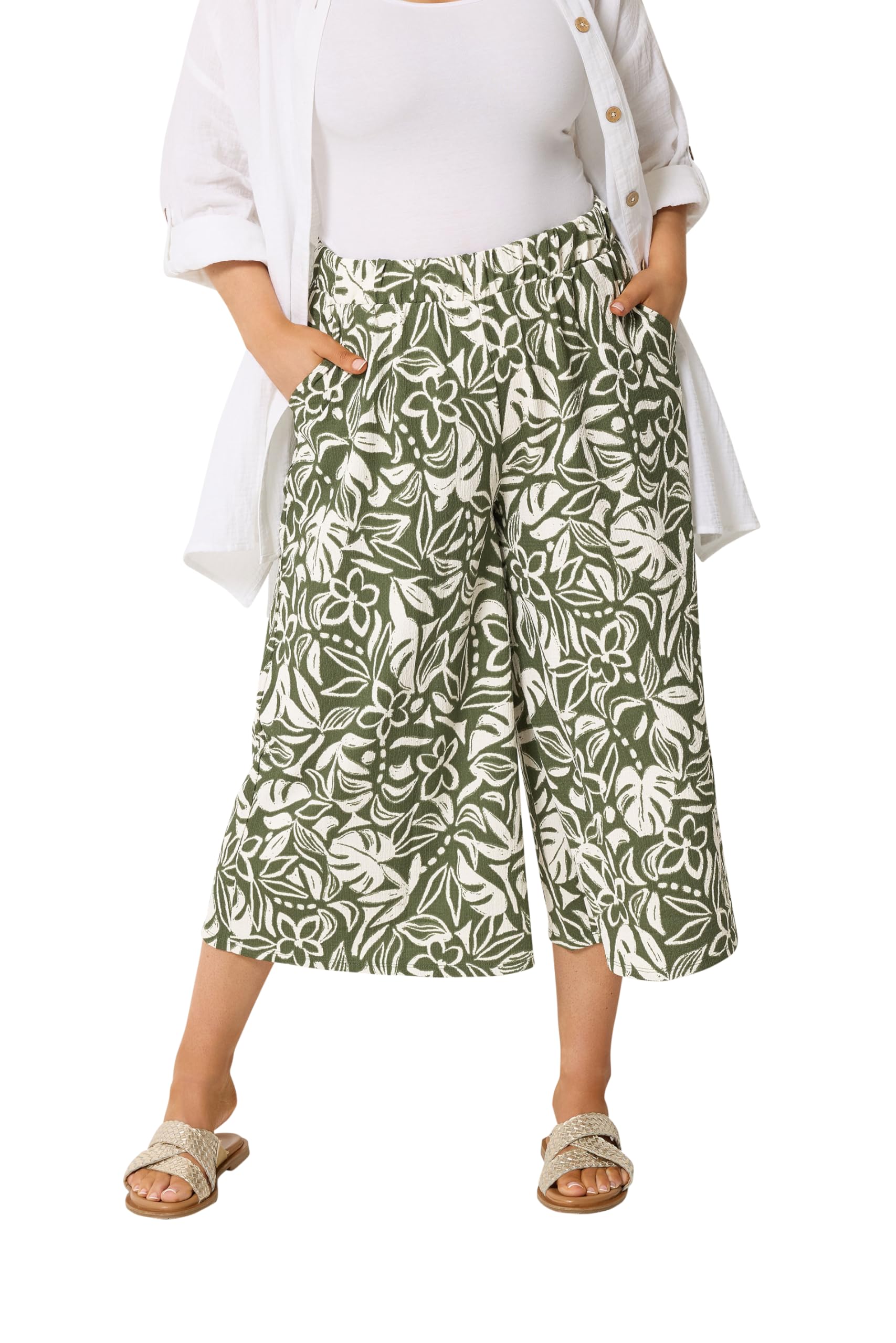 Yours Women's Olive Leaf Print Culottes Trouser In | : 30/32