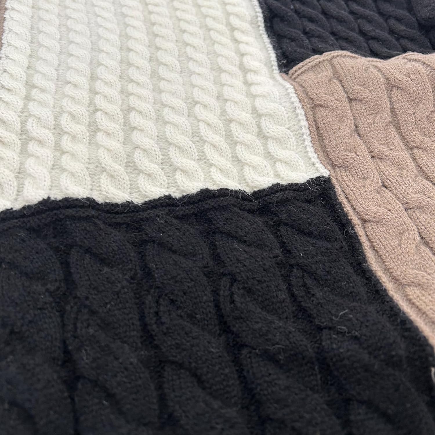 GURUNVANI Mens Patchwork Sweater Colorblock Knit Jumper Vintage Cable Knitted Pullover Sweater - Image 6