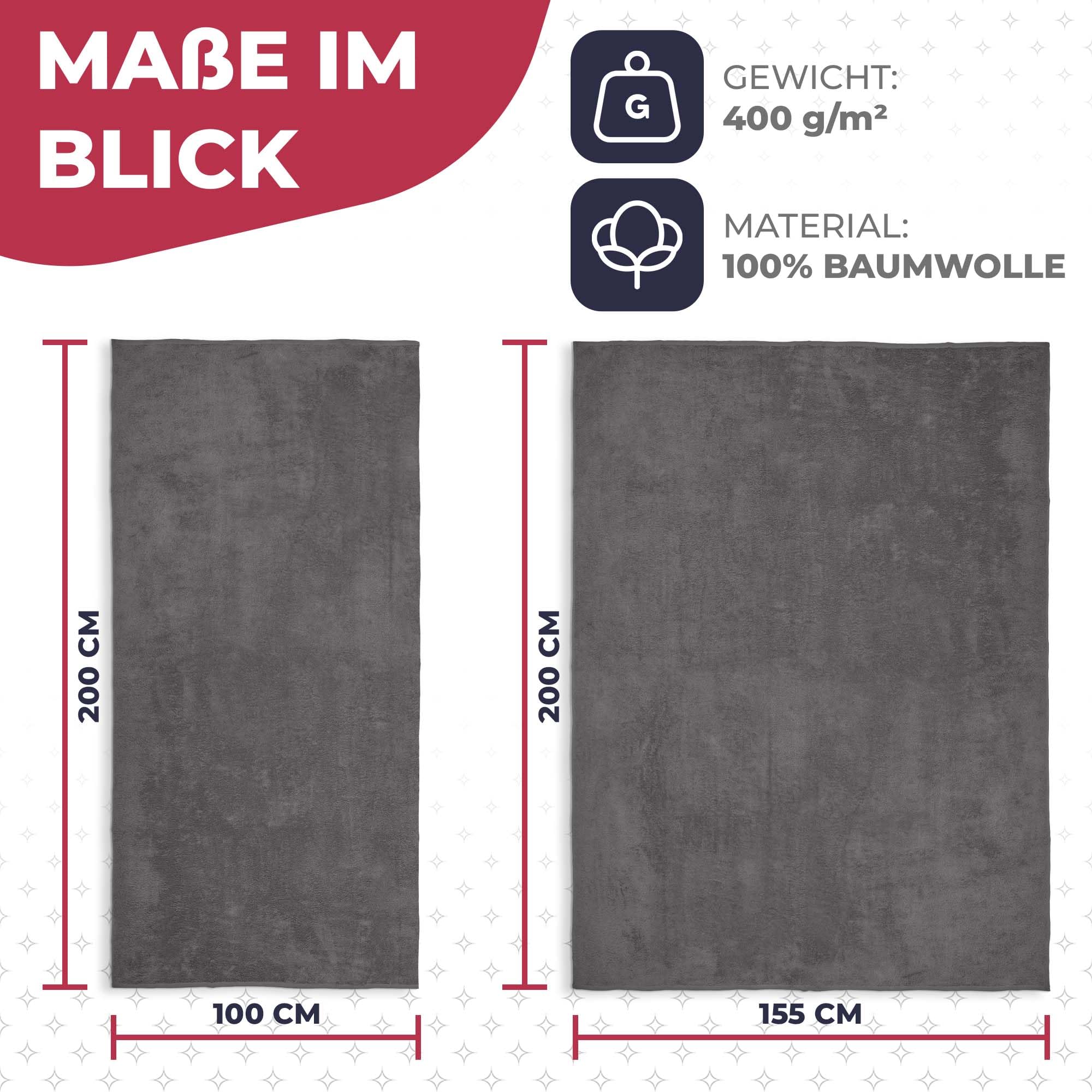 Strandhandtuch I Handtuch XXL I Badehandtuch Groß I Strandtuch XXL I Großes Strandtuch I Saunatuch I Badetuch in Übergrößen 155 x 220 cm, Größe:155x220, Farbe:710 Grau
