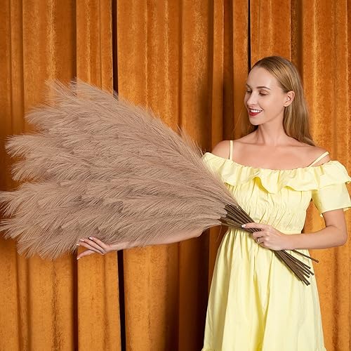 Decoración de hierba de las pampas alta, 43 pulgadas43.3 in, 6 tallos grandes, ramas de hierba de pompas, arreglo floral bohemio a granel para