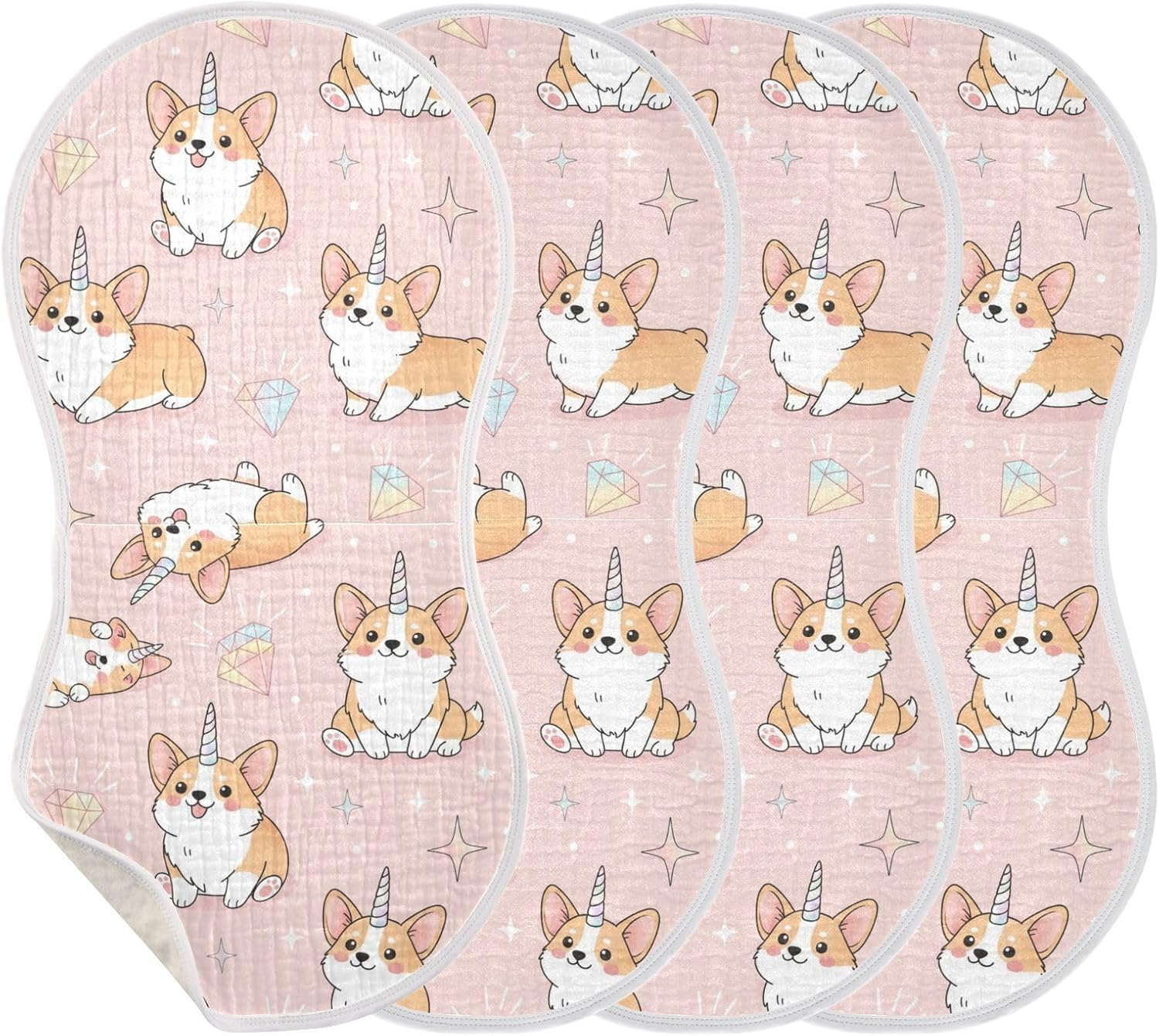Emelivor Dogs Unicorns Pink Print Muslin Burp Cloths for Baby Super Soft Baby Burp Cloths 4 Pack Absorbent Baby Washcloths Burp Bibs Towel Spit Up Burping Rags for Girls Boys Newborn