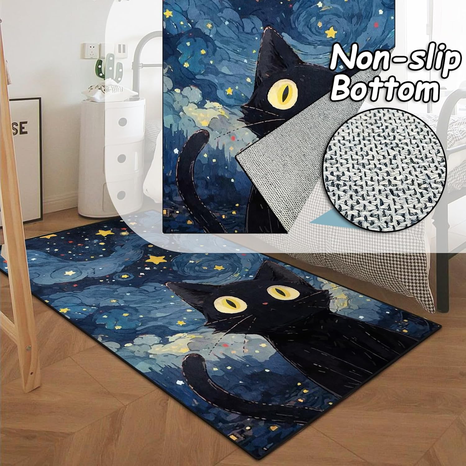 Black Cat Area Rug 4x6, Non Slip Washable Cat Design Rugs Room Decor Indoor Mat, Soft Velvet Pet Mat for Bedroom Bathroom Living Room (4' x 6')