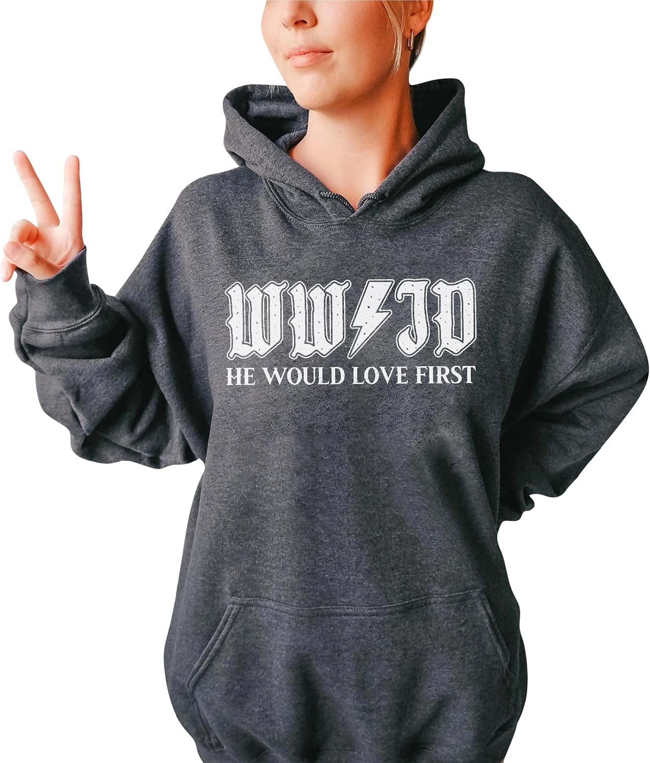TEEAMORE Vintage WWJD Sweatshirt What Would Jesus Do He Would Love First Crewneck Christian