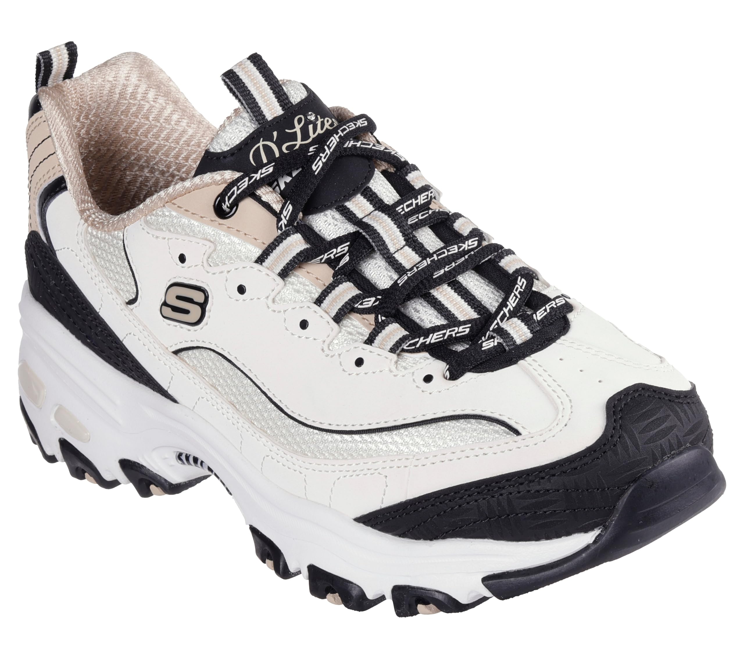 Skechers Women's D'Lites Retro Rewind Sneaker, Natural & Black Duraleather/Natural Trim, 4.5 UK