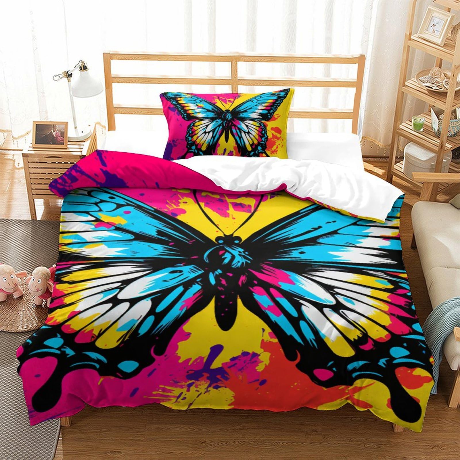 Housse de couette papillons 3D finie la couette qui glisse avec ce zip 135x200cm