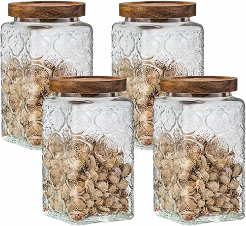 DNIENKGE Tarro de almacenamiento hermético de vidrio vintage, con tapa de madera hermética, recipientes de almacenamiento de alimentos de cocina,
