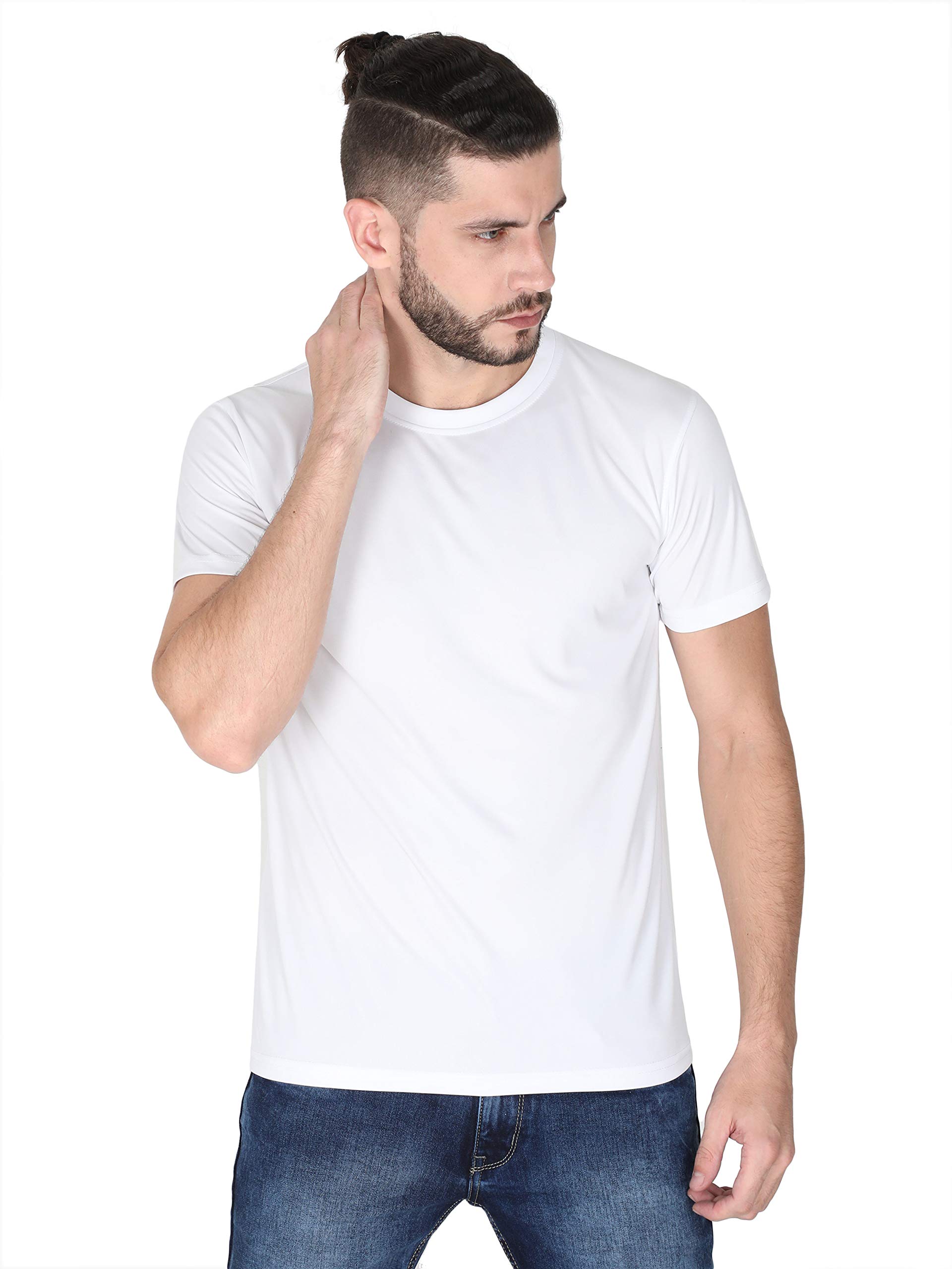 Men's Polyester Round Neck Sports White T-Shirt-picture-29
