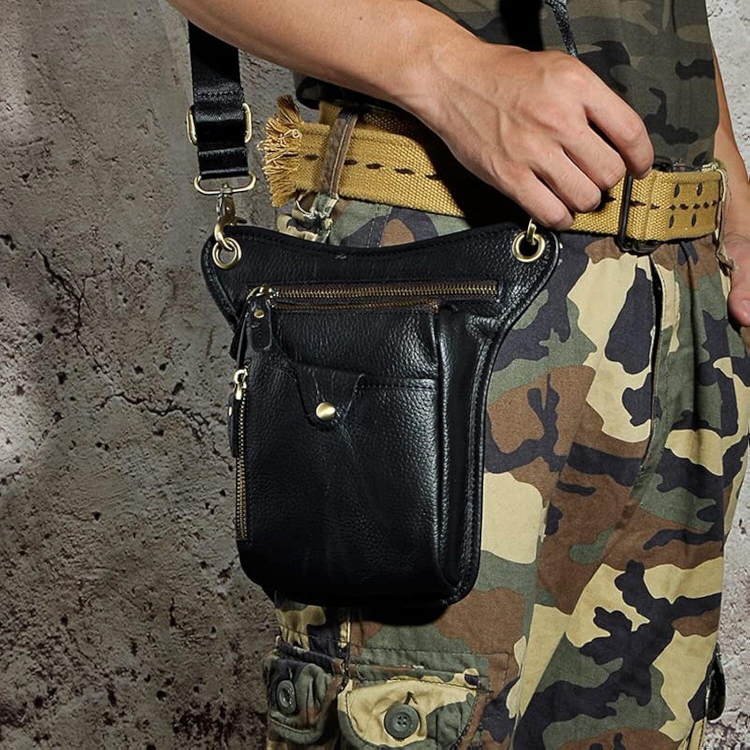 Marsupio Gamba Moto Borsa Da Gamba, Coscia In Vera Pelle Uomo In Di Vacchetta Motociclista A Tracolla for Cellulare(2)