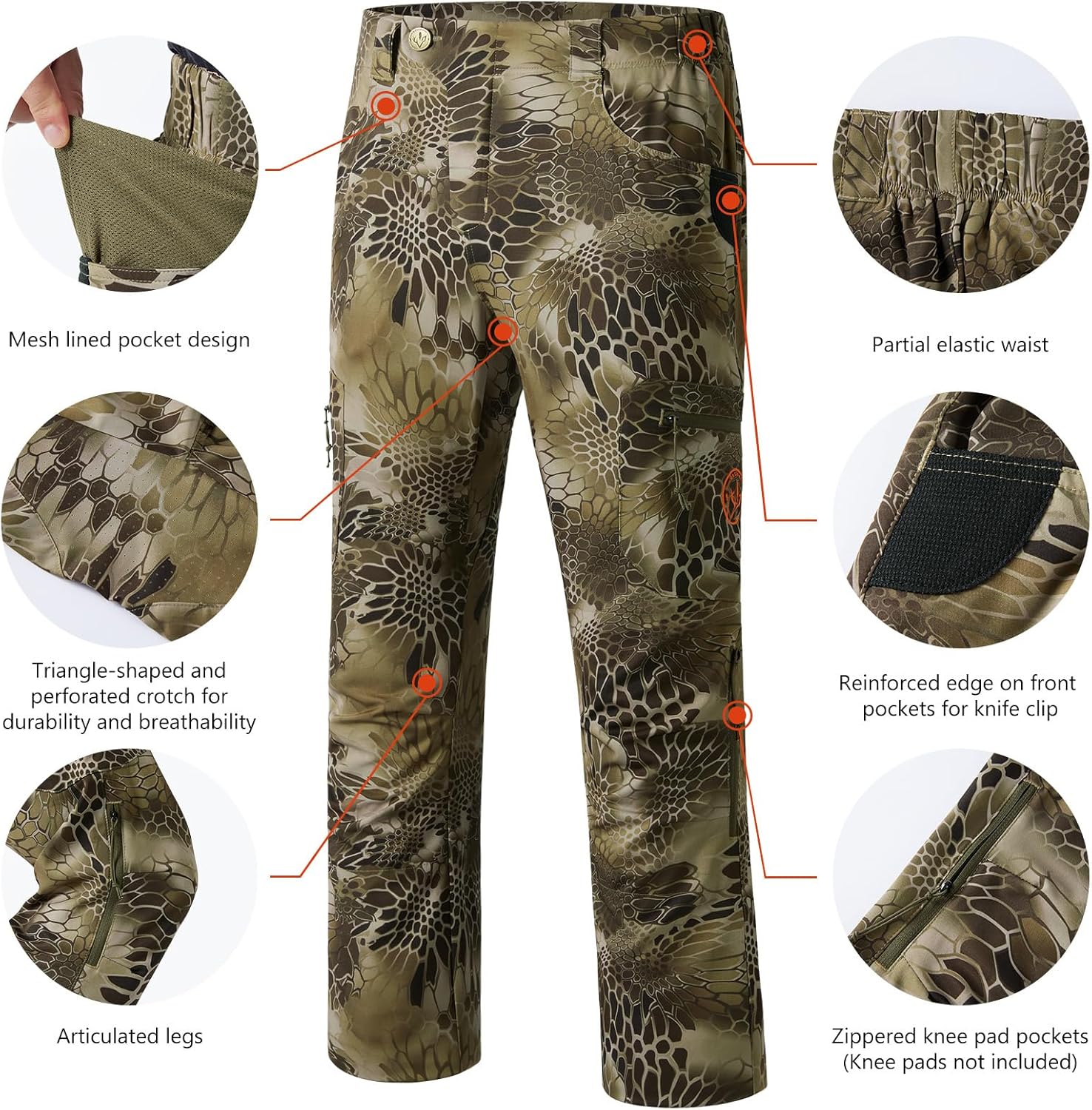 BASSDASH Men’s Lightweight Hunting Pants 4-Way Stretch Breathable Water Resistant for Turkey Early Season Spring Summer - Image 4