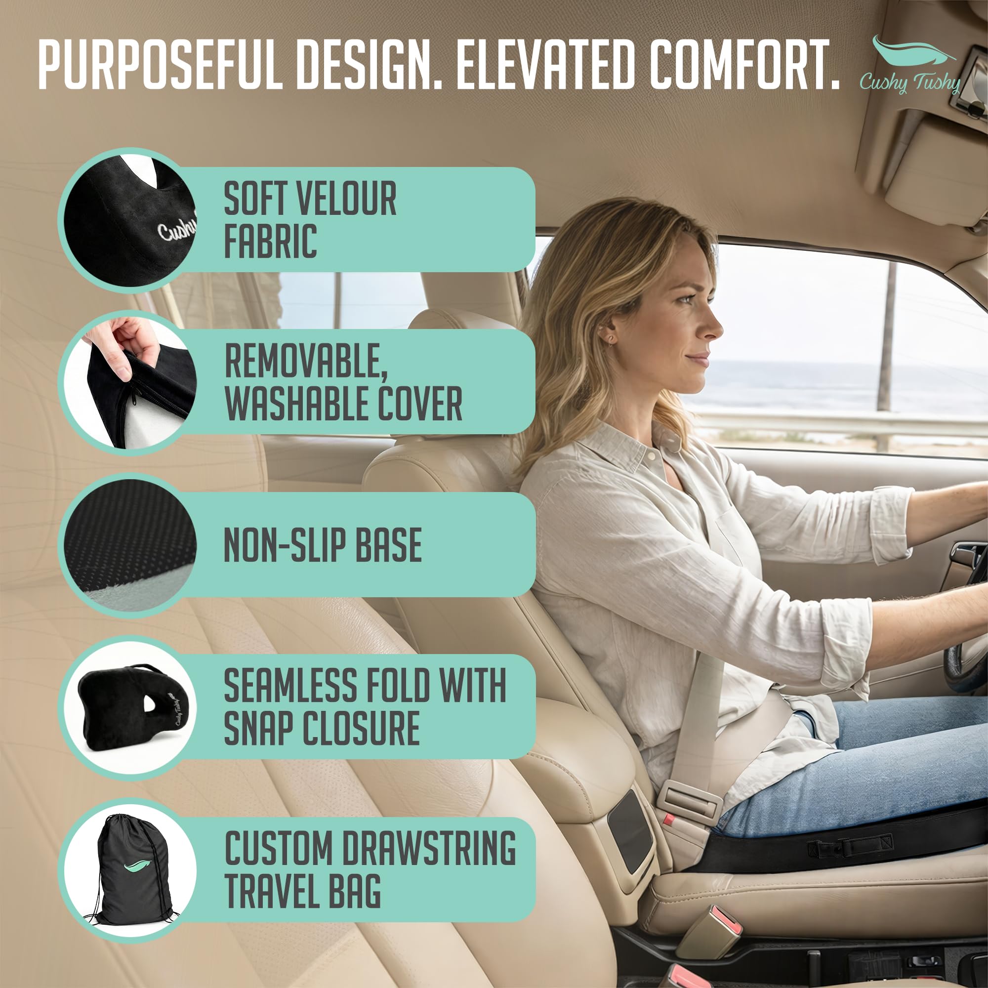 Cushy Tushy Cuscino pieghevole di alta qualità Piriformis – Cuscino per sollievo dal dolore piriforme e dal dolore sciatico – per uso domestico e ufficio, perfetto per viaggi o guida