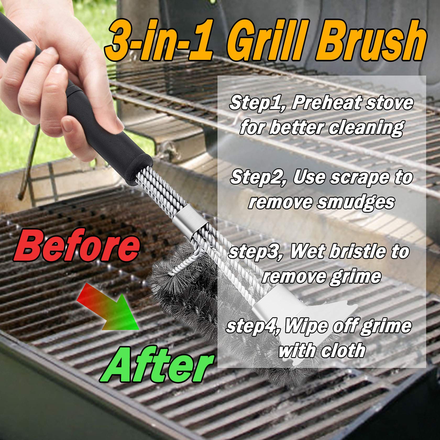 Leonyo XHY02 - Set di 6 utensili per barbecue, colore: Nero