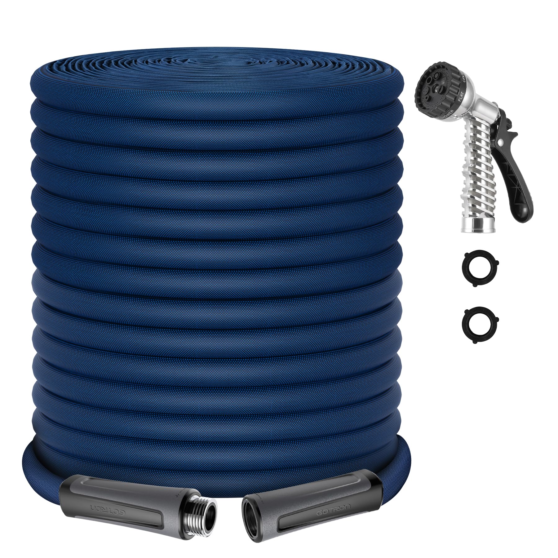 Gotron Garden Hose 100ft, Non-Expanding Lightweight Water Hose with 7 Function Nozzle & 360°Swivel Grip, Flexible, Kink-Free, Wear-Resistant, Leak-Proof, 3/4" Thickened Connector, Yard, Garden