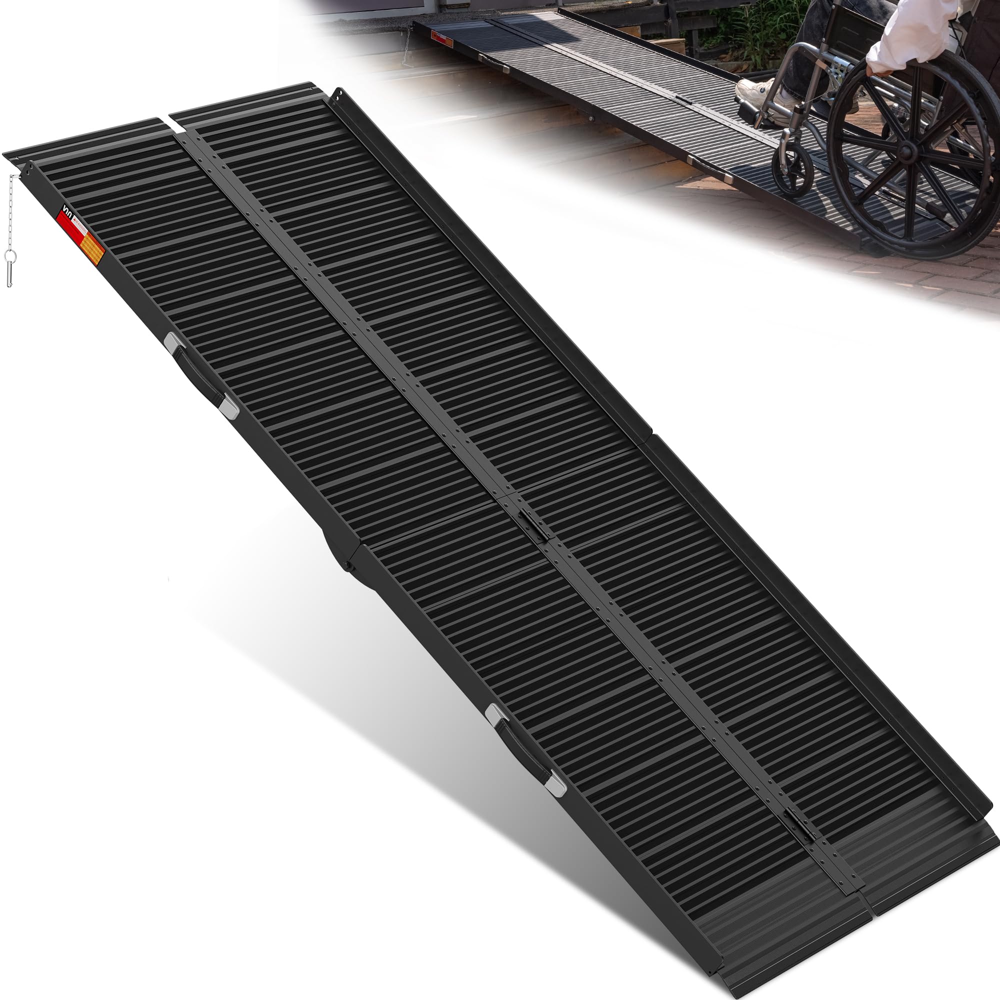 VNN Portable Wheelchair Ramp 7FT, Black Seamless Non-Slip Aluminum Folding Handicap Ramp, Door Threshold Wheelchair Ramps for Home, Wheel Chair Ramp for Home Steps, Doorways