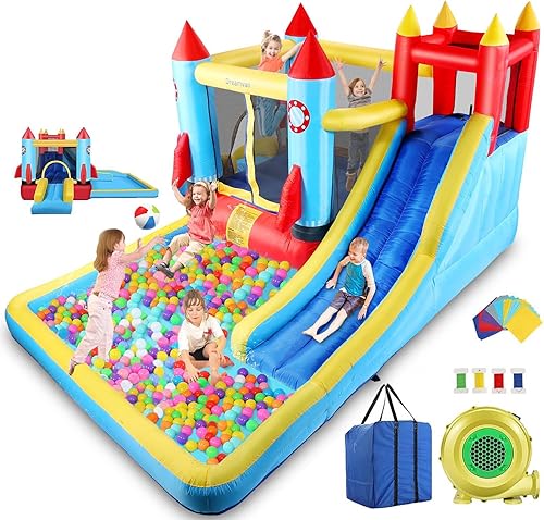 AKEYDIY Casa de rebote, castillo inflable con soplador para niños de 3 a 10 años, parque acuático para exteriores e interiores para patio trasero