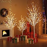 Vista 2 de Hooseng Árbol Iluminado de 4 pies, 5 pies y 6 pies, Paquete de 3, Lámpara de Árbol de Luces de Hadas Árbol Artificial para Festival, Fiesta