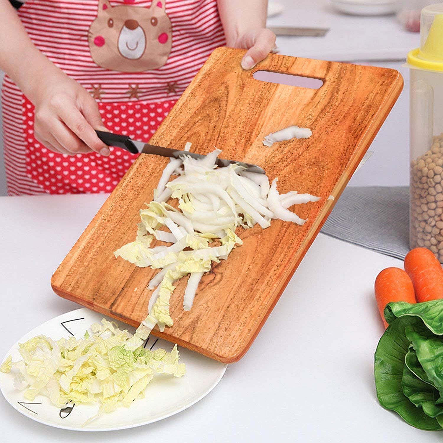 URBANFIX Acacia Wood Chopping Board for Kitchen with Handle | Reversible Wooden Cutting Board for Vegetables, Fruits, Meat & Cheese | Large Wooden Chopper Board for Daily Food Preparation(37.5x23.5cm) 4