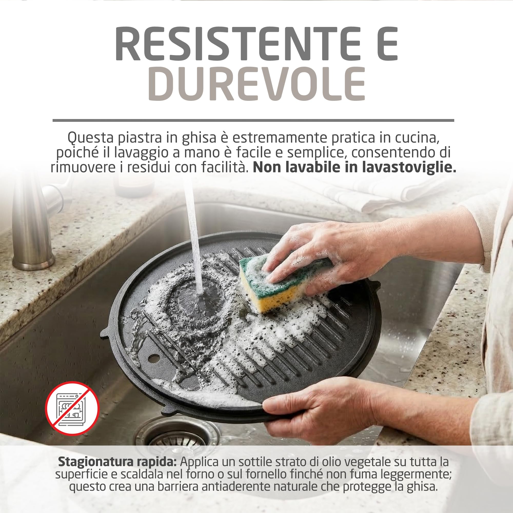 Amig - Piatto in Ghisa - Ø31 cm - Distribuzione Uniforme del Calore e Alta Resistenza - Per Barbecue a Carbone o Gas - Mod. AM37