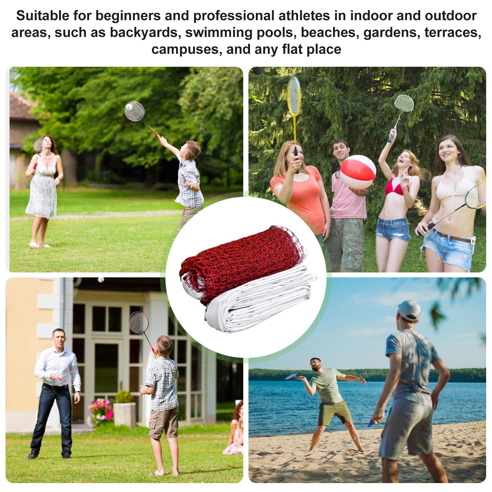 Rete da badminton, 0,76 x 6,1 m, professionale da tennis con fune metallica, rete portatile in polipropilene, rete sportiva, rete da allenamento, rete da pallavolo, per giardino, bambini, interni