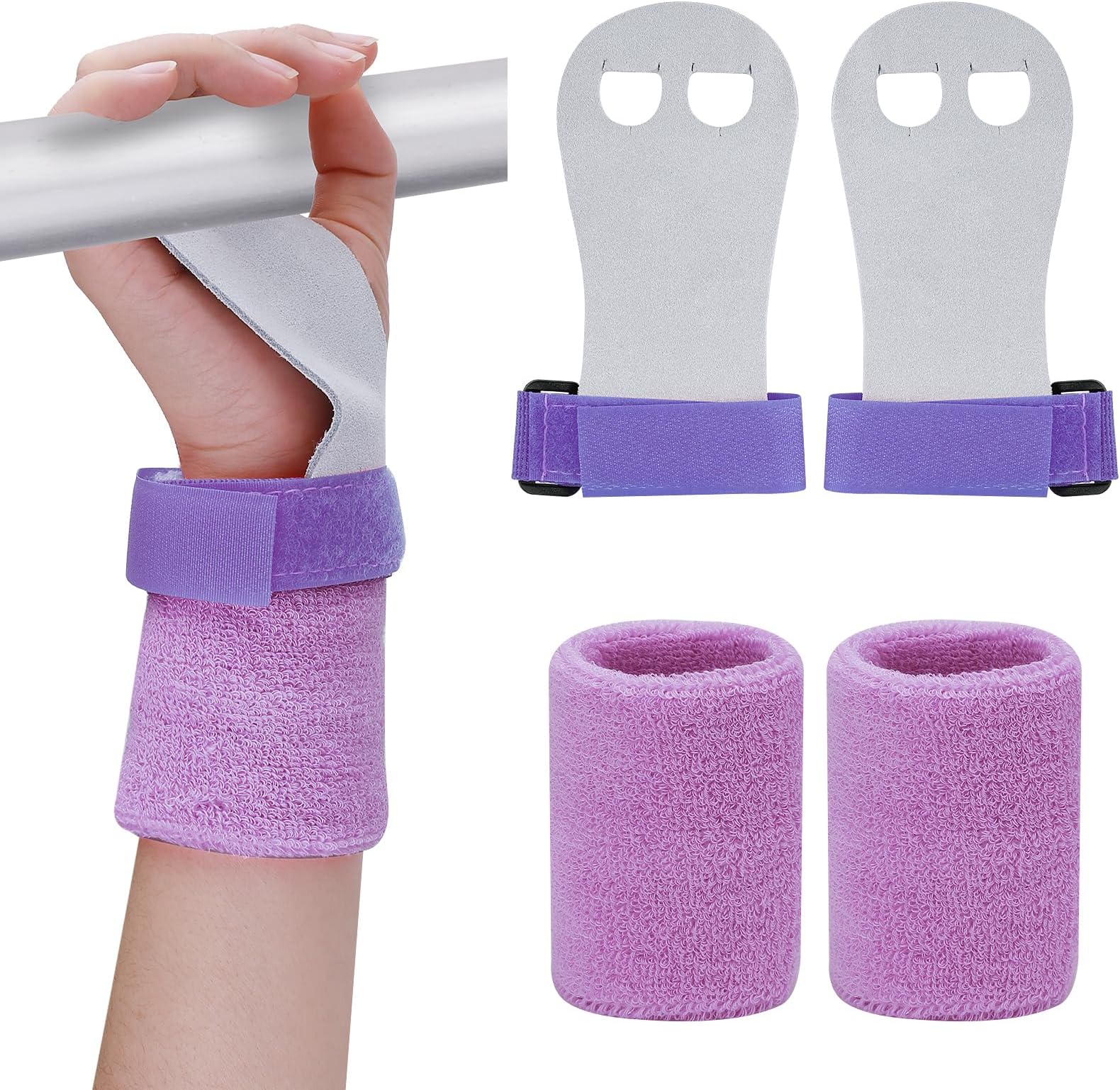 2 Gymnastics Grips Wristbands Sets for Girls Youth Kids, Gymnastic Hand Grips Gymnastic Bar Palm Protection and Wrist Support Sports Accessories for Kids Workout and Exercise