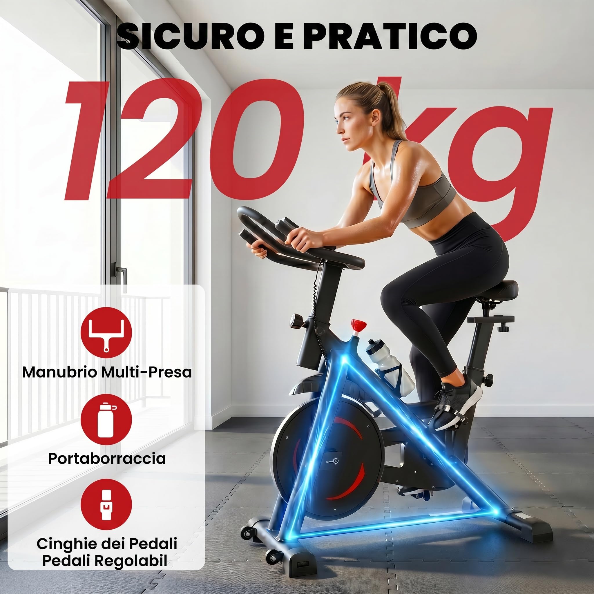 SPORTNOW Cyclette da Casa, App Bluetooth, Cyclette per Casa con Resistenza Magnetica Regolabile Silenziosa, Sella e Manubri Regolabili, Volano 6 kg, Schermo LCD, Supporto Tablet, Portaborraccia, Ruote