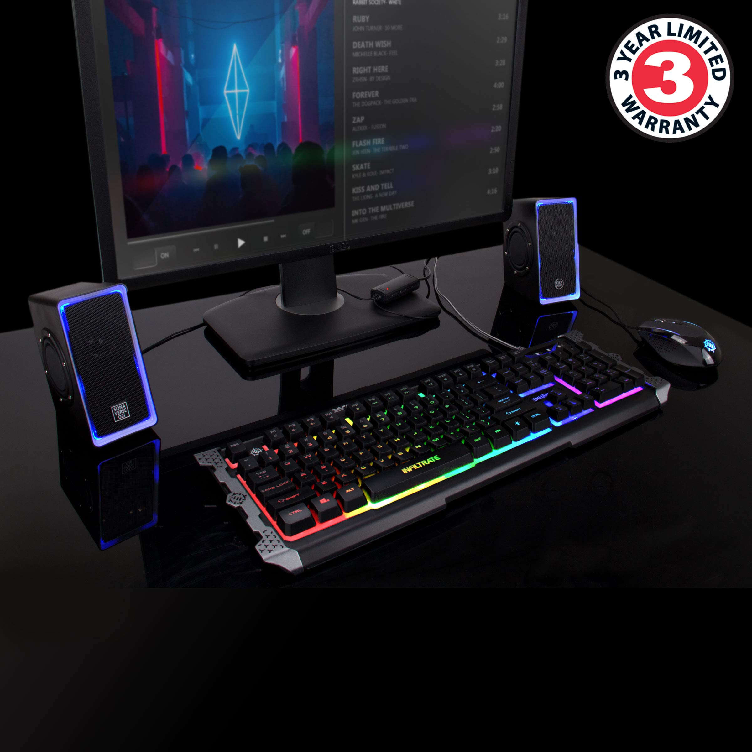 GOgroove Enceintes PC USB Stéréo avec LED, Basses Profondes, Haut-Parleurs Multimédia, Contrôle de Volume en Ligne - Compatible avec Ordinateurs Portables / Bureau, Tablettes, Smartphones, MP3 - Noir