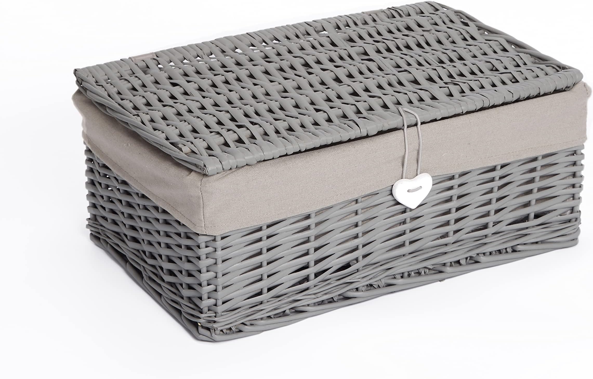 Wickerfield Grey Wicker Basket with Lid, Gift Hamper Basket for Christmas, Woven Bathroom Storage Box, Under-bed Storage (Medium)