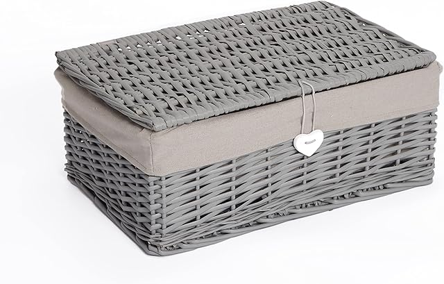 Natural Wicker Storage Basket With Lid Underbed Storage Gift Basket (Medium)