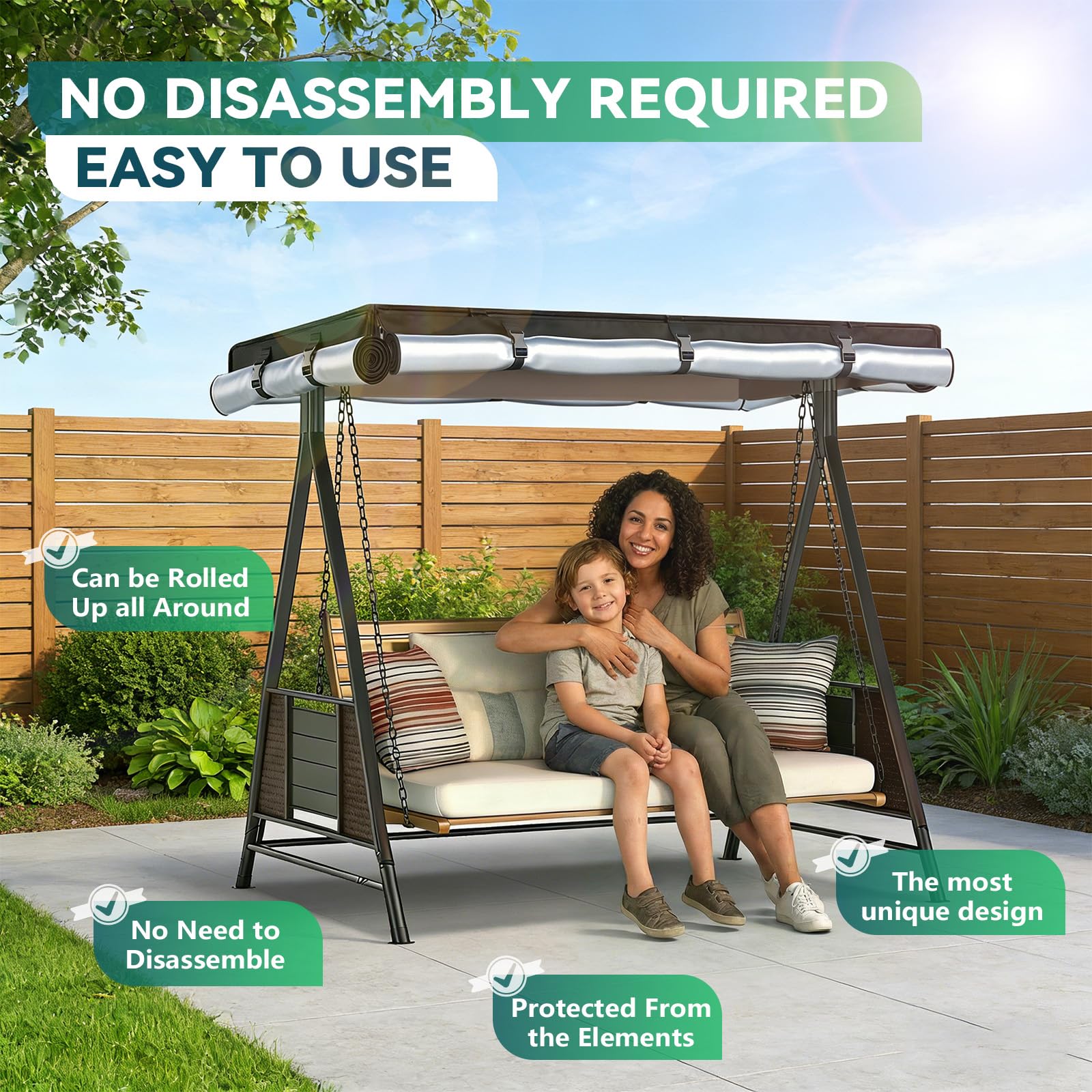 WingFly Copertura per Dondolo da Giardino, 3 Posti Copertura Altalena Impermeabile, Tessuto Oxford 420D Anti-UV, Telo Copri Dondolo da Esterno, per da Giardino Swing (215*125*170CM)