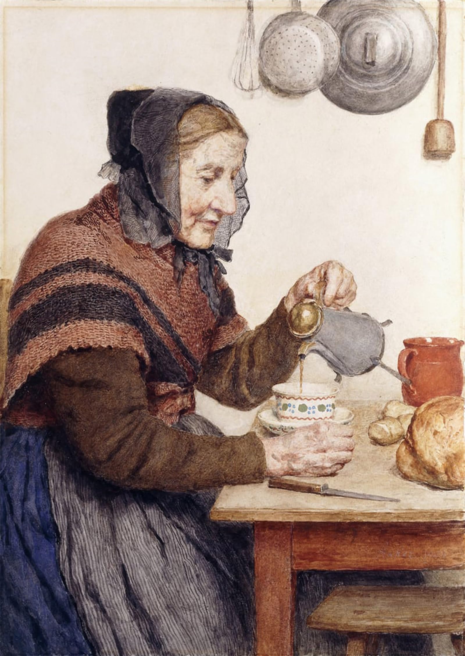 SERENDIPITP Abstract Painting Mural Print Picture Wall Decor Painting Grandmother with Coffee by Albert Anker Vintage Wall Artwork for Home Decor 60x90cm