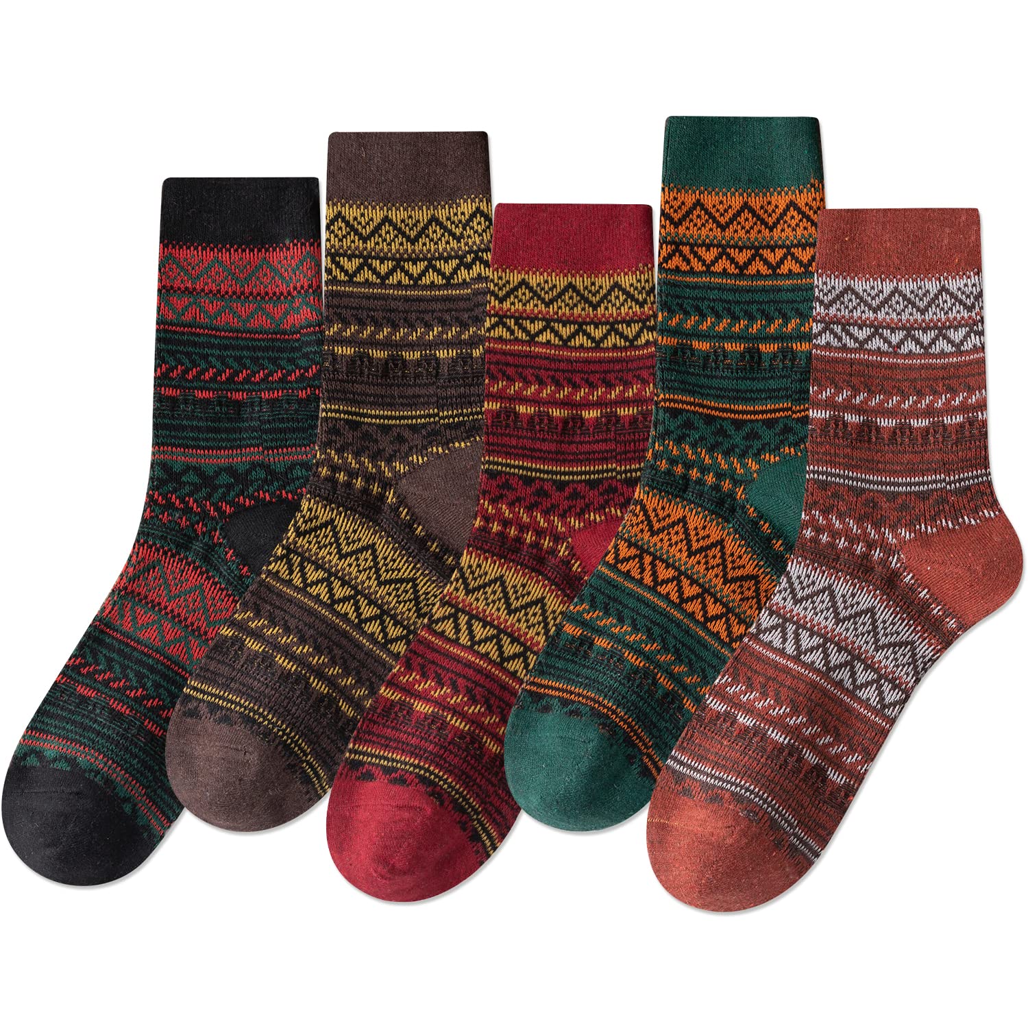 IIG 3-6 Pairs Men Dress Cotton Socks Funky Colorful Pattern Wool Crew Socks