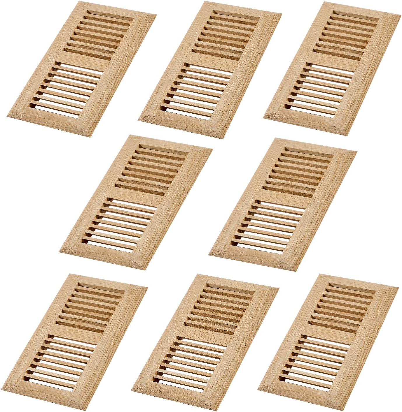 2 Pcs Pack Hardwood Red Oak Floor Register, Drop in Vent Cover, 4x12 Inch, with Damper, Unfinished