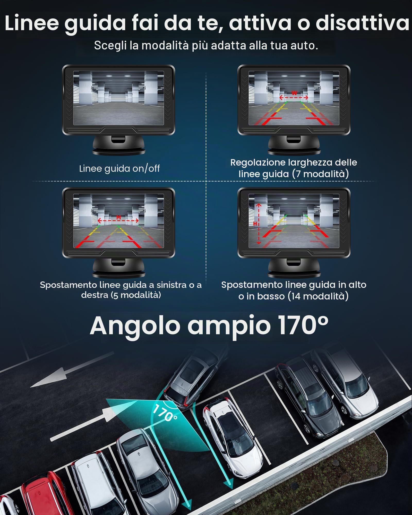 【Segnale Stabile】Telecamera Retromarcia Wireless AHD 1080P Telecamera Posteriore Auto e Monitor da 5" Impermeabile IP69 Visione Notturna 6 LED di Luce Telecamera Parcheggio Auto per Roulotte Autocarri