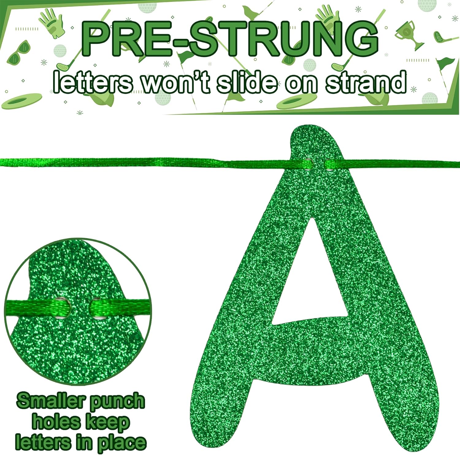 Uflashmi Pre-Strung Golf Happy Birthday Banner, Let’s Par-tee Golf Themed Birthday Party Decorations for Men - Image 4