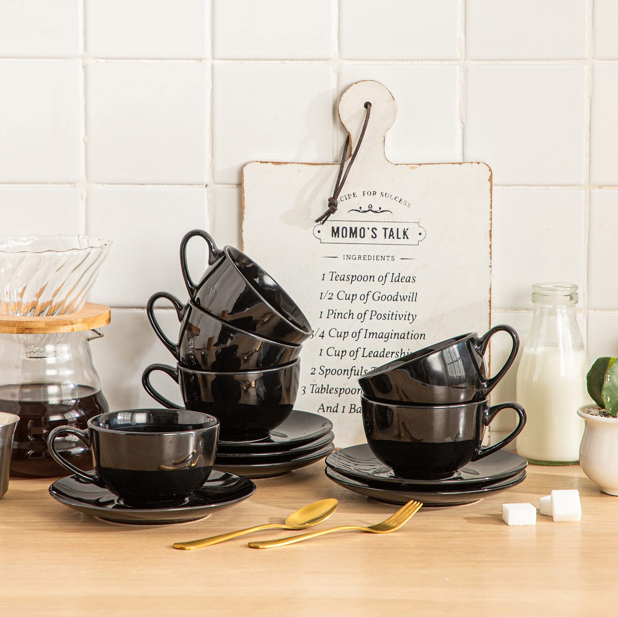 Lovecasa, serie dulce, té de porcelana para 6 personas, taza de capuchino, 230 ml + platillo