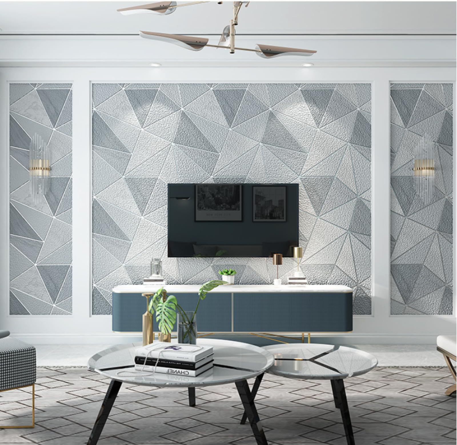 Papier Peint intissé Gris Clair à Motifs géométriques, floqué 3D, pour décoration de Chambre, Salon, TV, 0,53 × 9,5 m